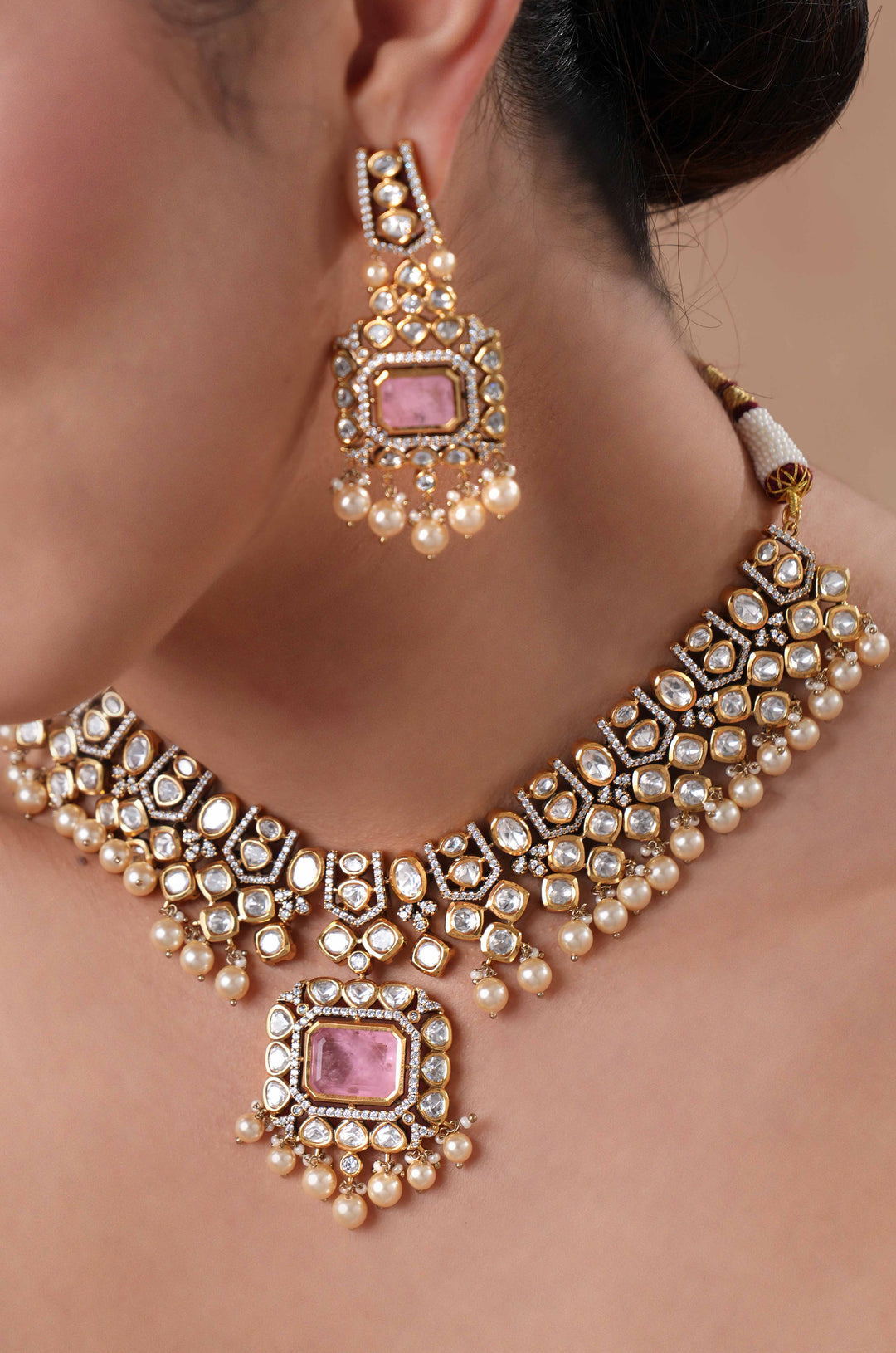 Tanishka Pink Polki Necklace Set