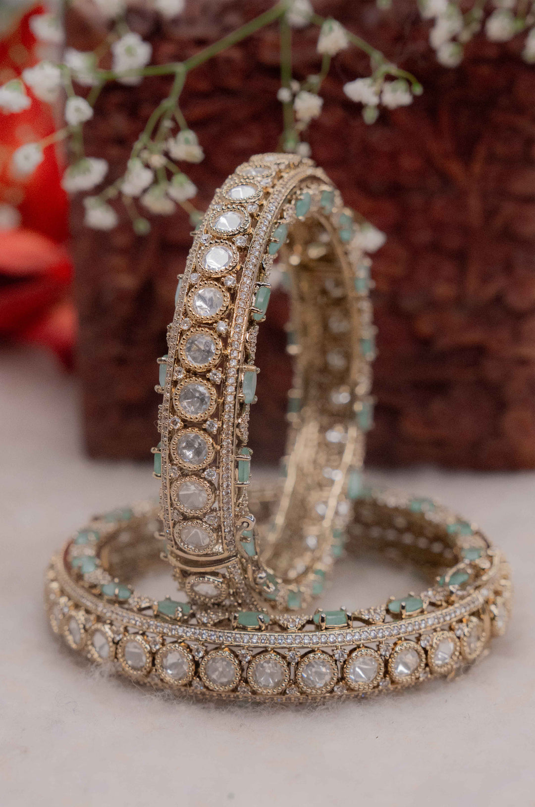 Pakhi Mint Victorian Polki Bangles- Set of 2