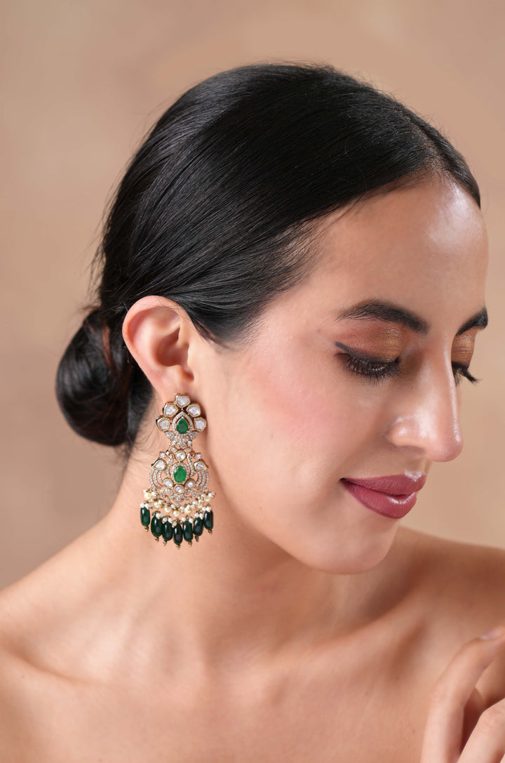 Mahi Victorian Emerald Polki Earrings