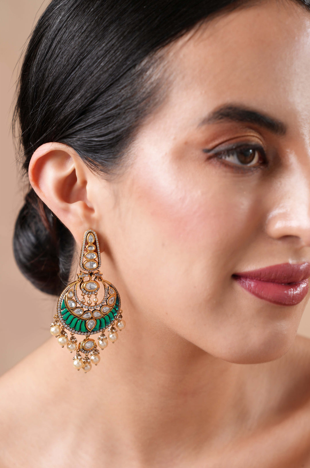 Aura Polki  Emerald Earrings