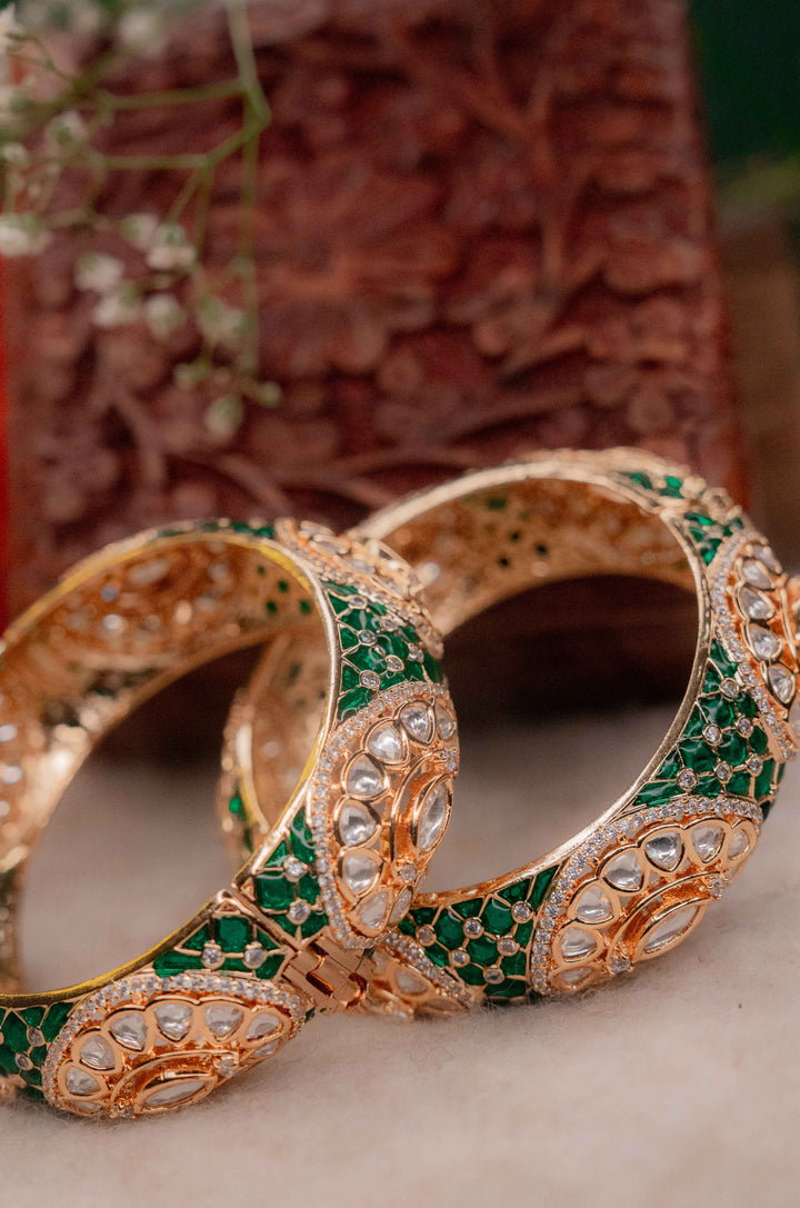 Mahin Emerald Moissanite Polki Bangles- Set of 2