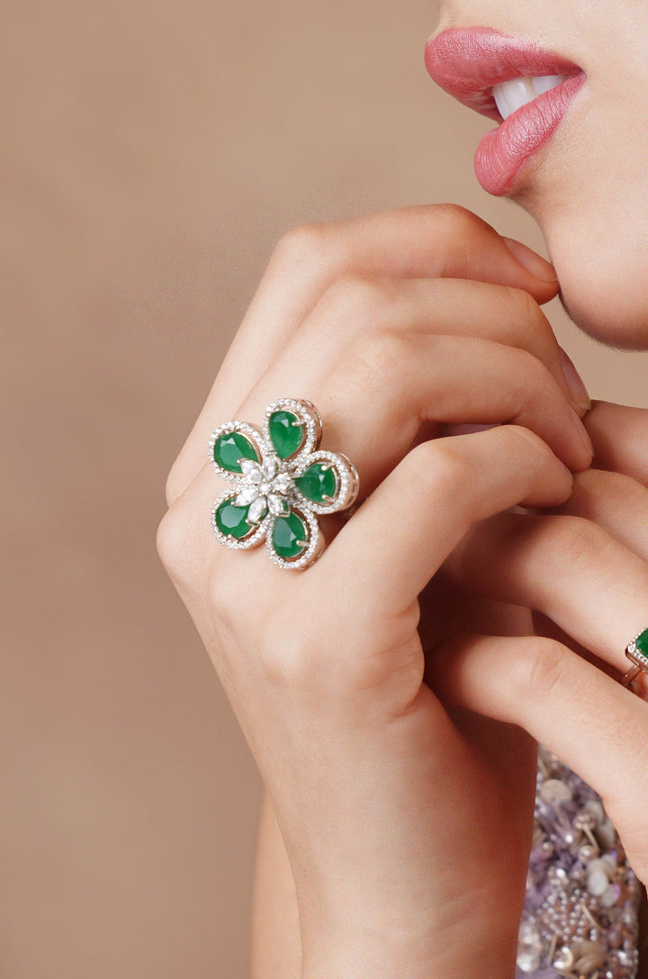 Aera Emerald Floral Ring