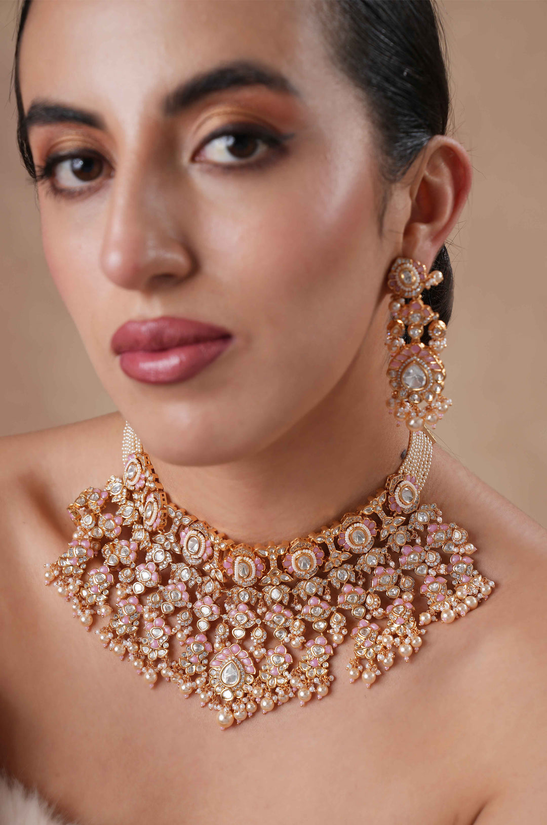 Dhara Pink Polki Choker Necklace Set