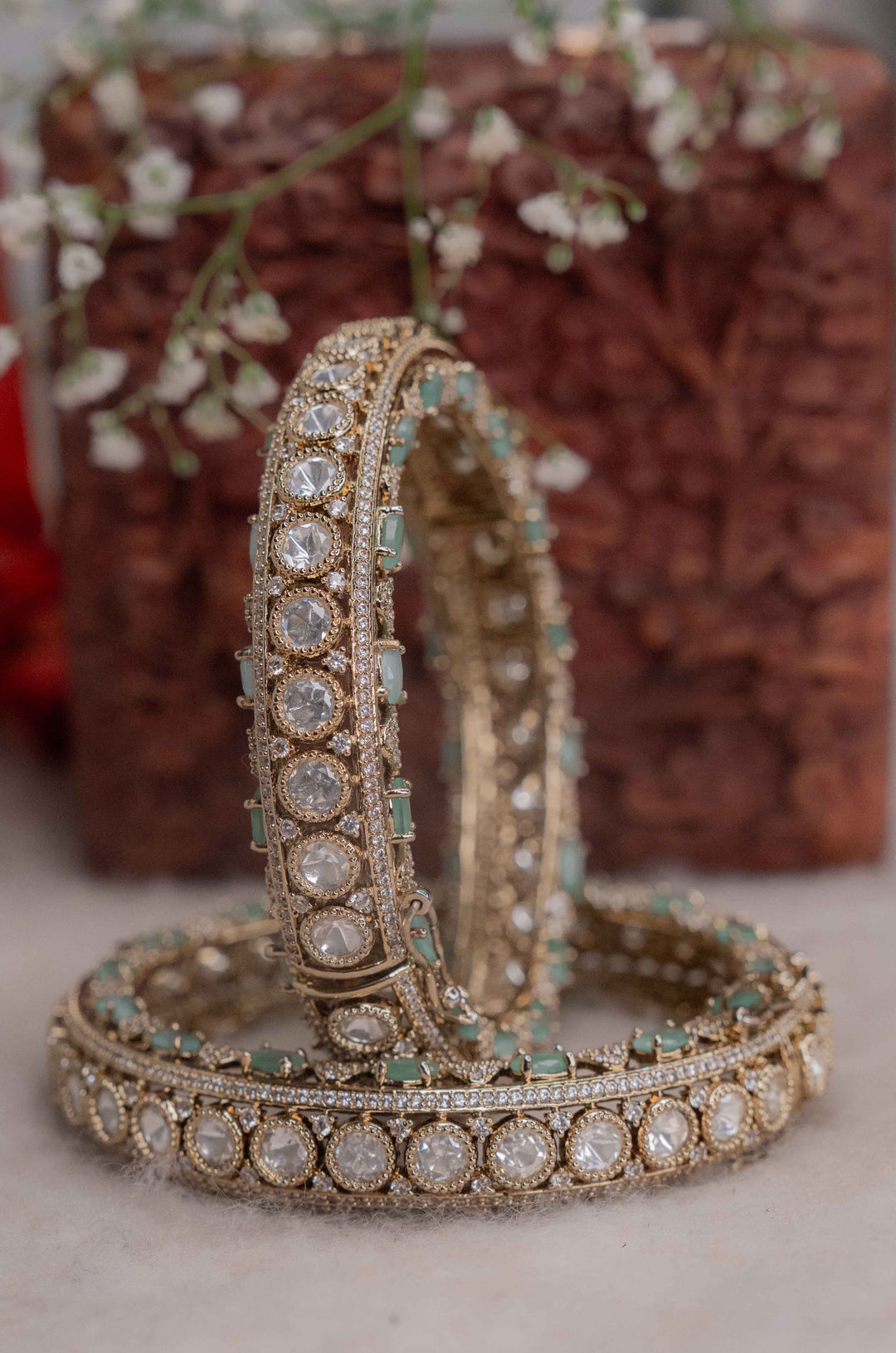 Pakhi Mint Victorian Polki Bangles- Set of 2