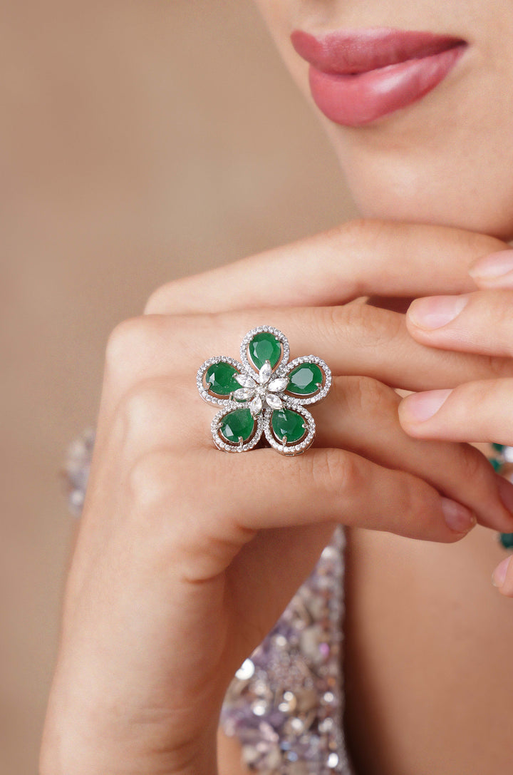 Aera Emerald Floral Ring