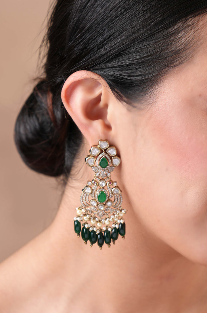 Mahi Victorian Emerald Polki Earrings