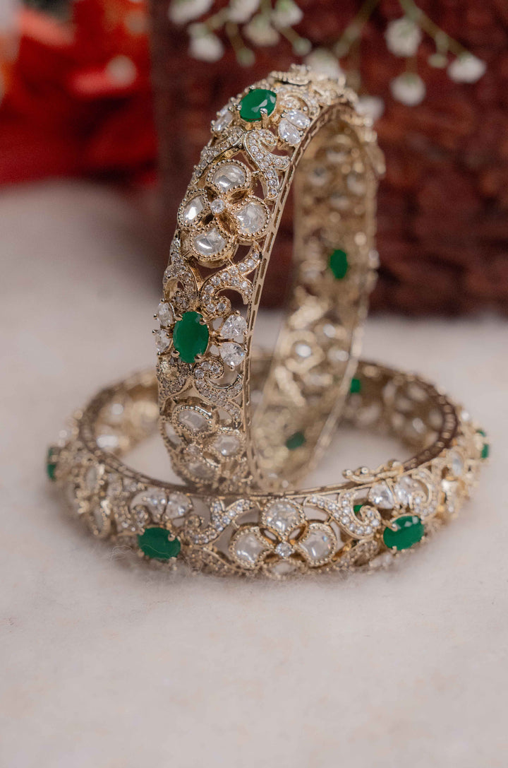 Sihu Emerald Victorian Polki Bangles- Set of 2