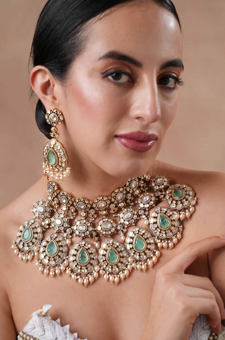 Aaida Mint Polki Bridal Necklace Set