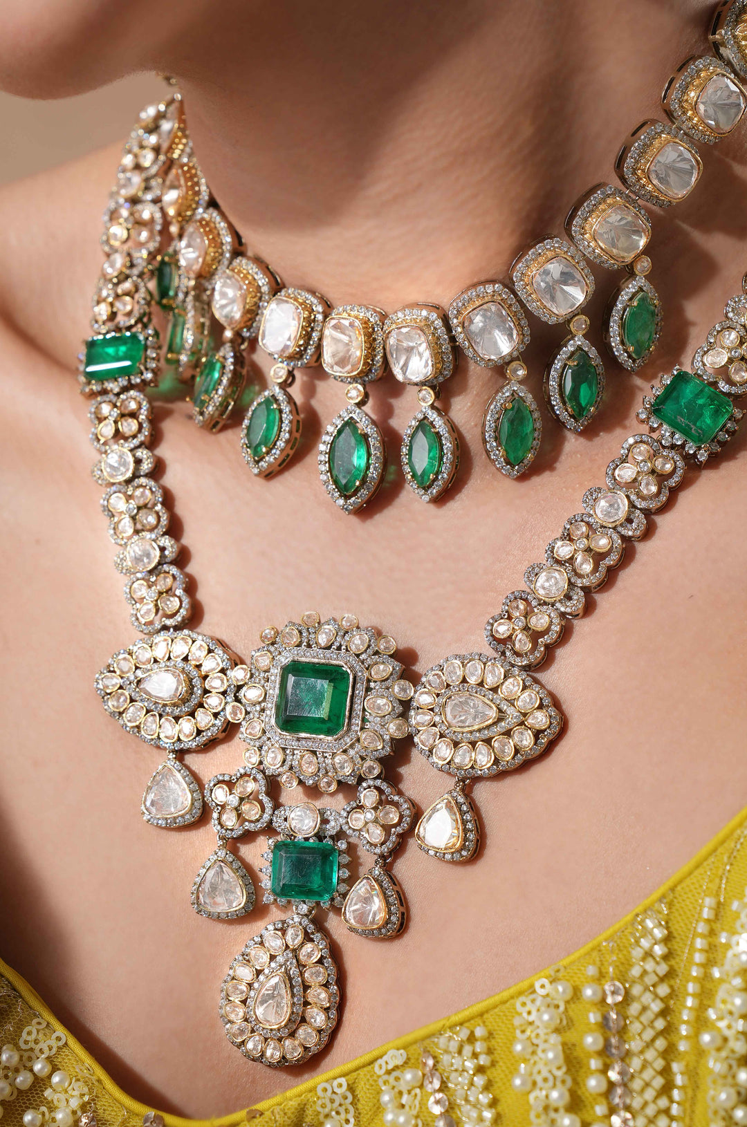 Amna Emerald Victorian Long Necklace Set