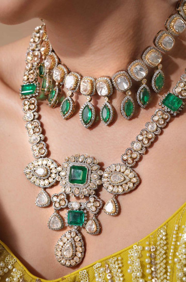 Amna Emerald Victorian Long Necklace Set