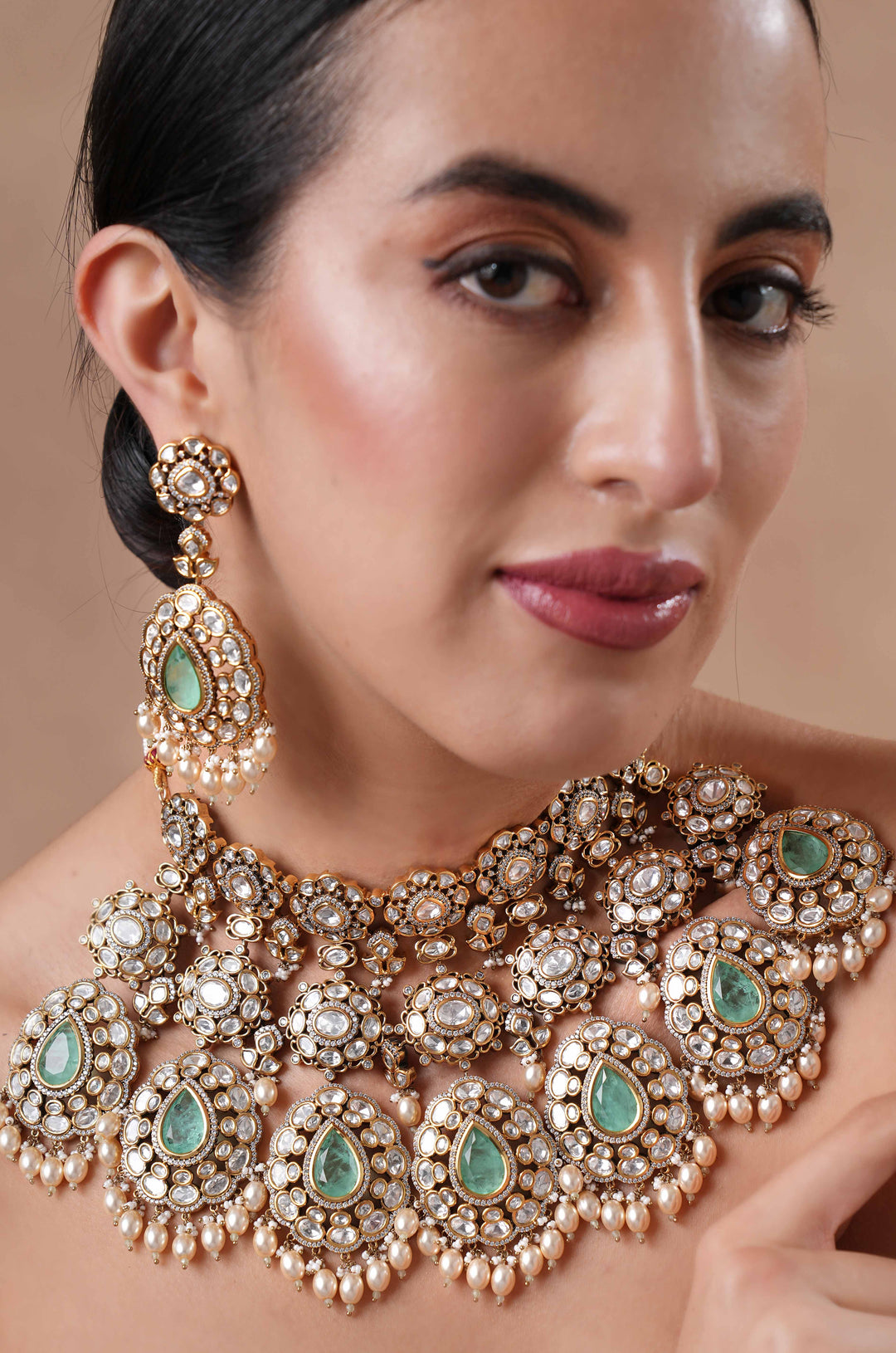 Aaida Mint Polki Bridal Necklace Set