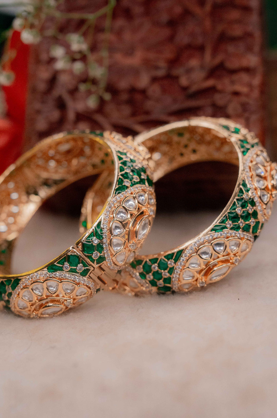 Mahin Emerald Moissanite Polki Bangles- Set of 2