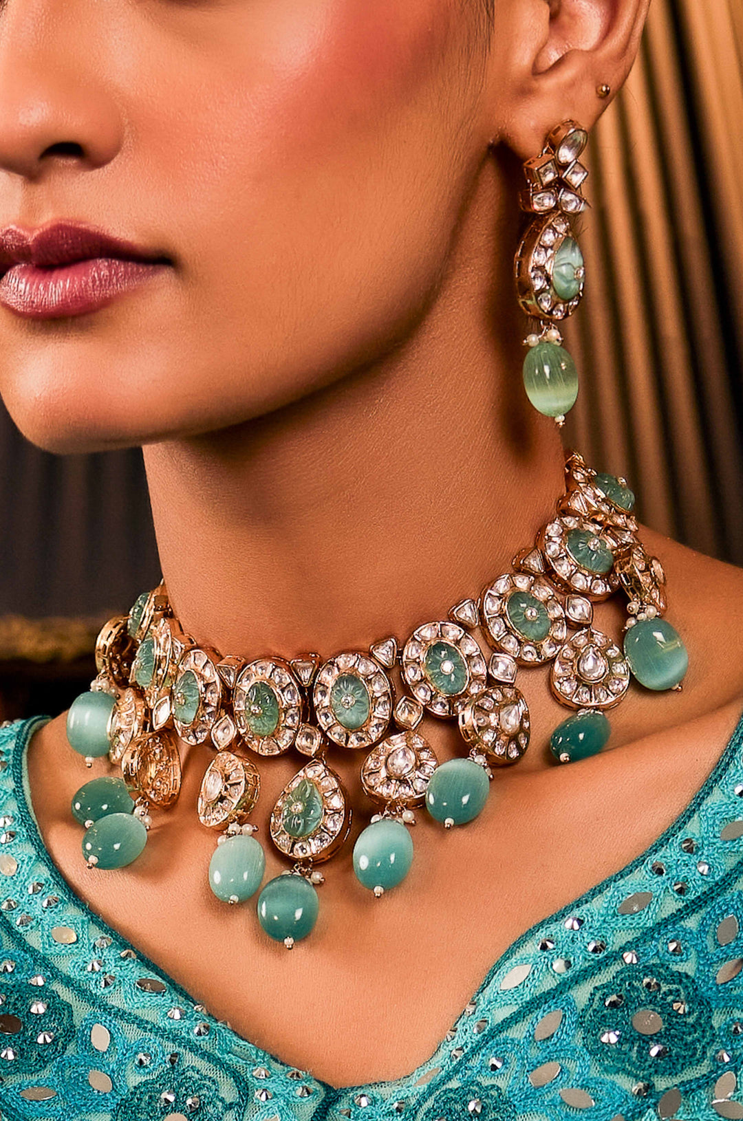 Dhani Mint Polki Necklace Set