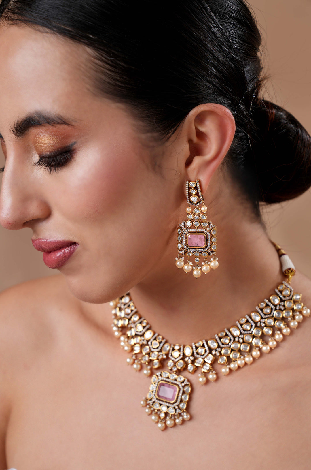 Tanishka Pink Polki Necklace Set