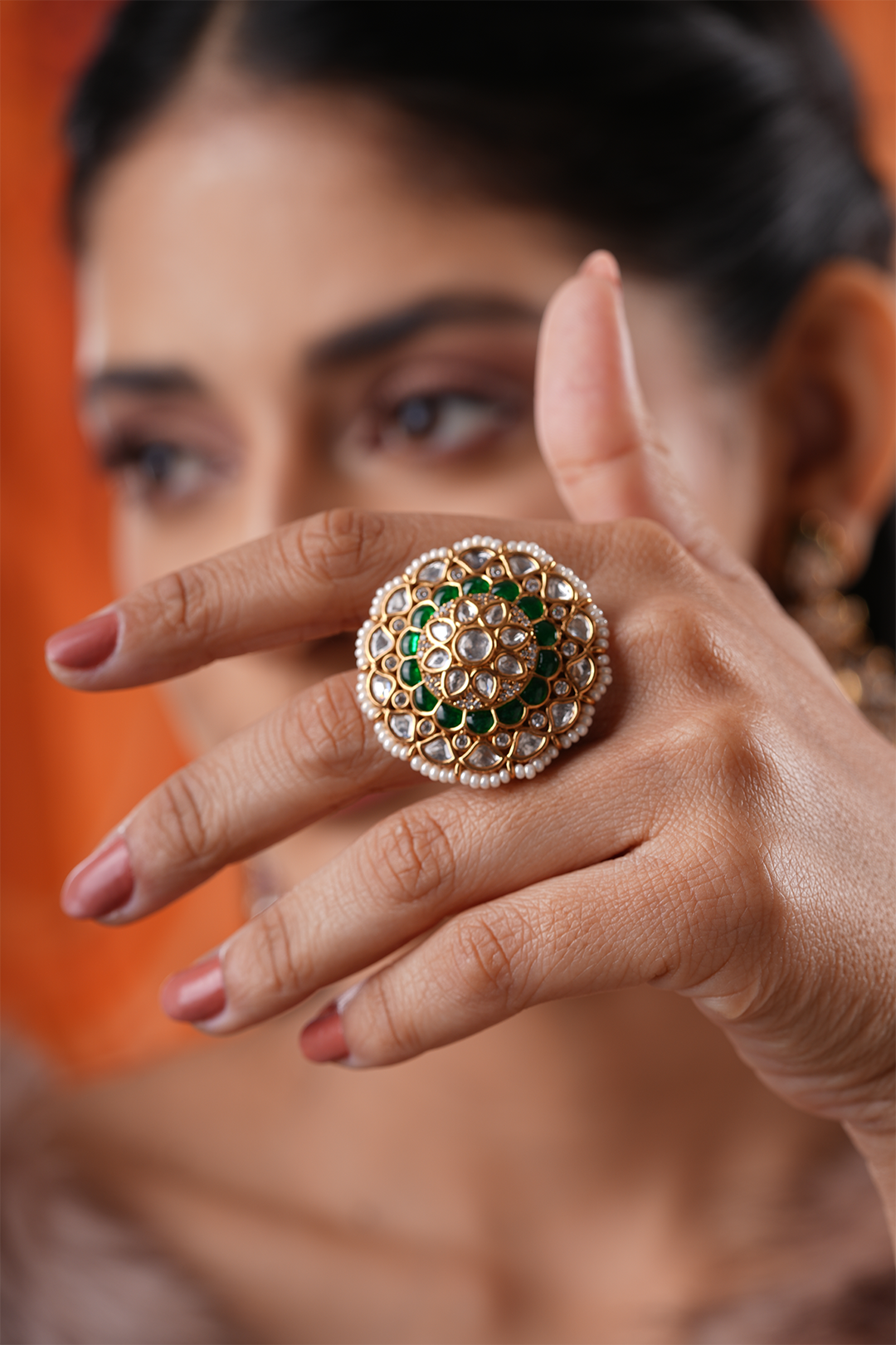 Aamari Green Kundan Ring