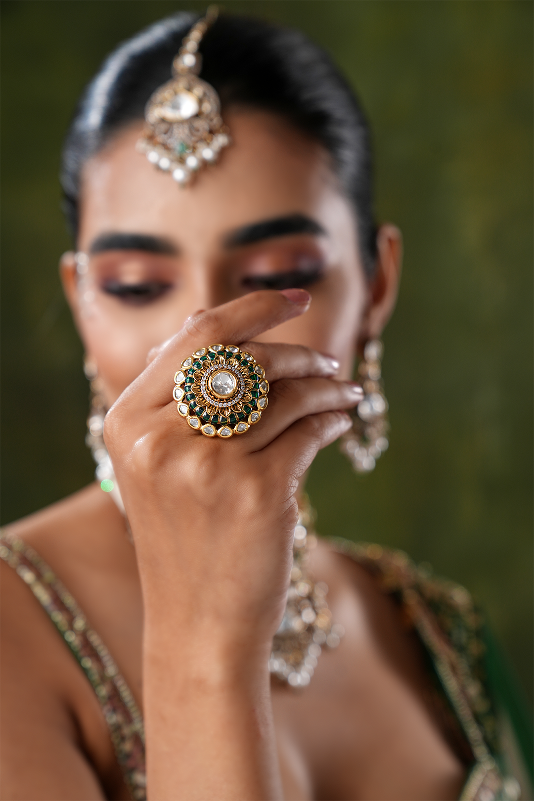 Adila Green Polki Ring
