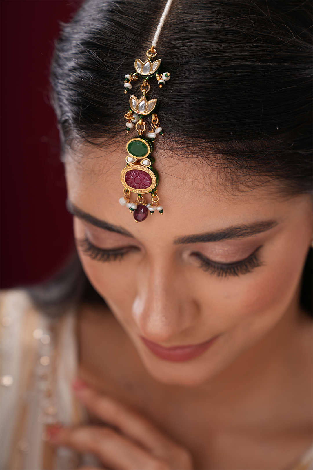 Aleena Red Kundan Maangtikka