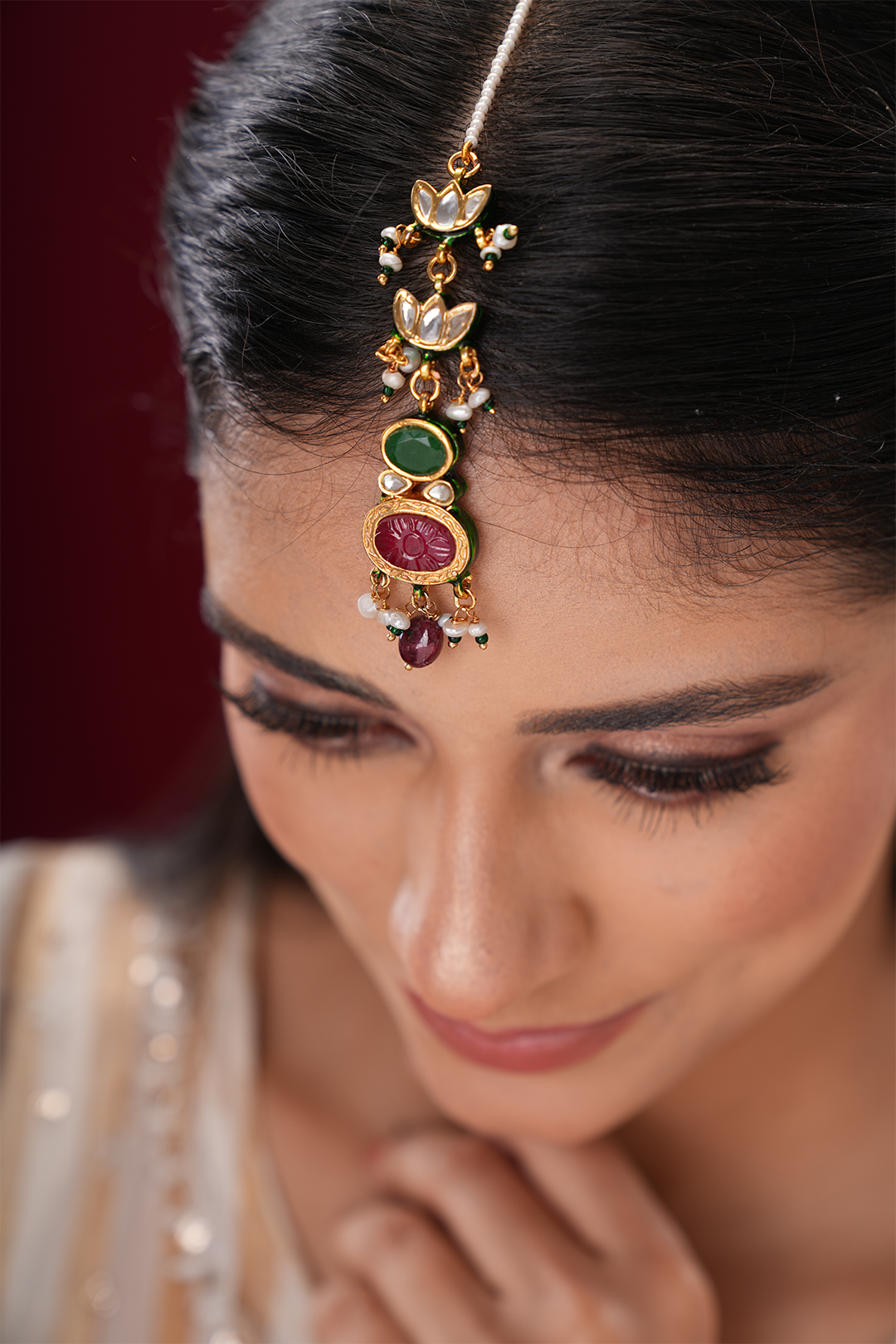 Aleena Red Kundan Maangtikka