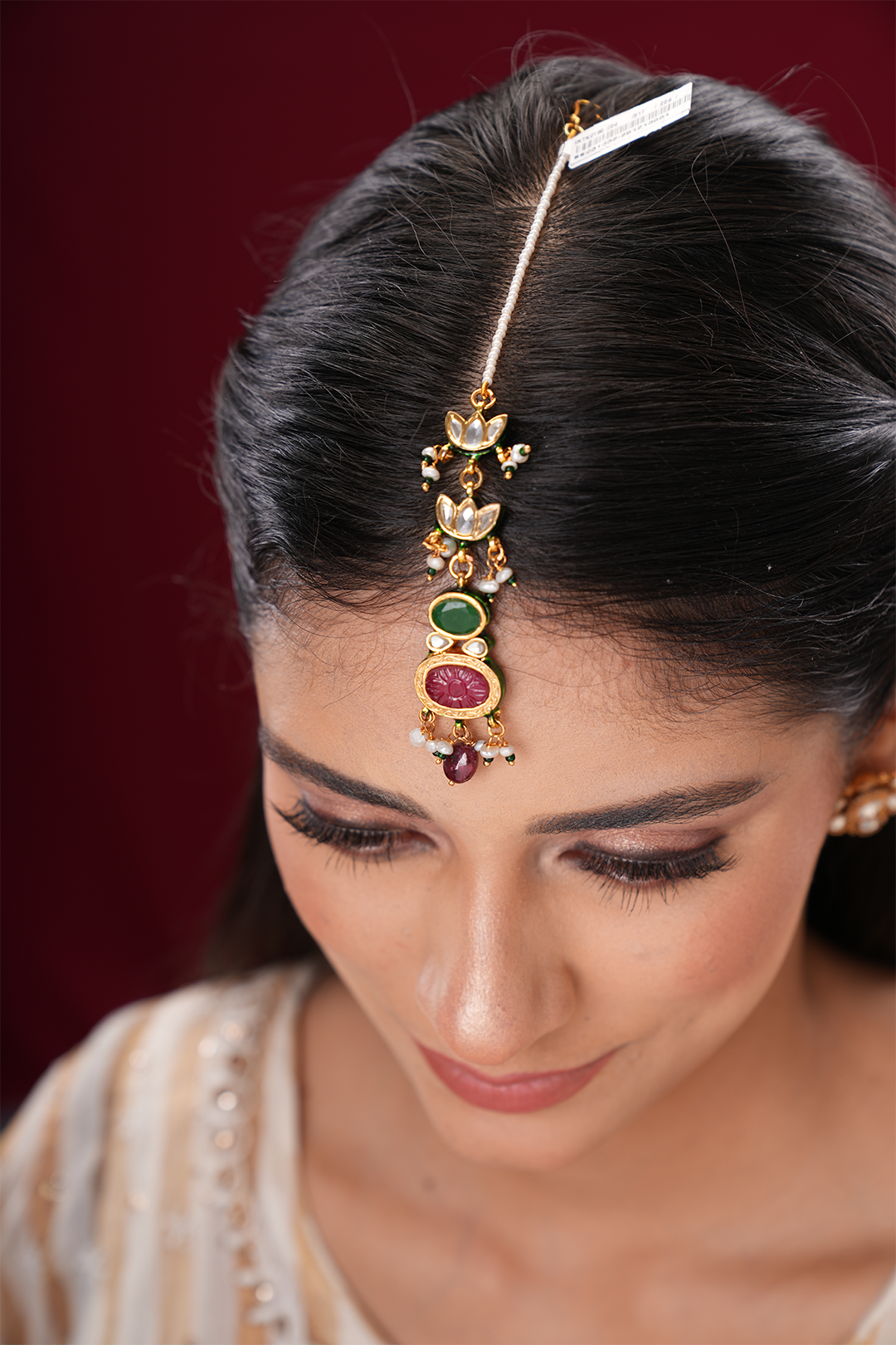 Aleena Red Kundan Maangtikka