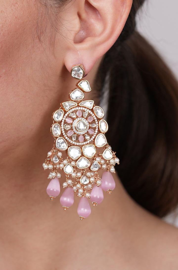 Amaira Rose Quartz Polki Earrings