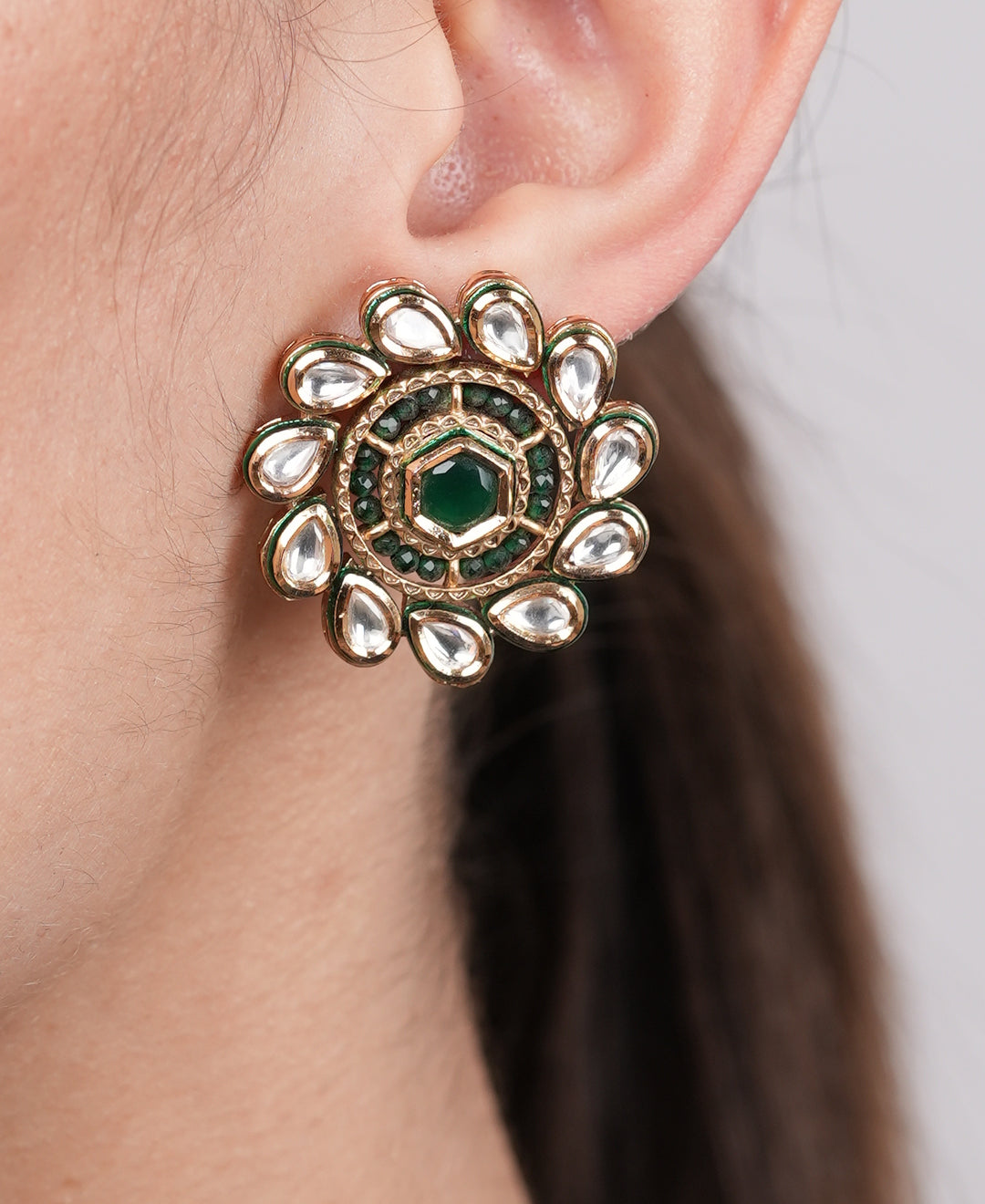 Tisya Emerald Polki Studs