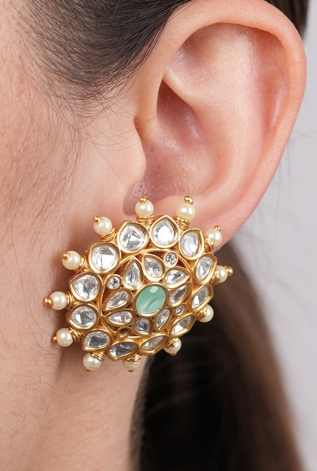 Kautirya Mint Polki Studs