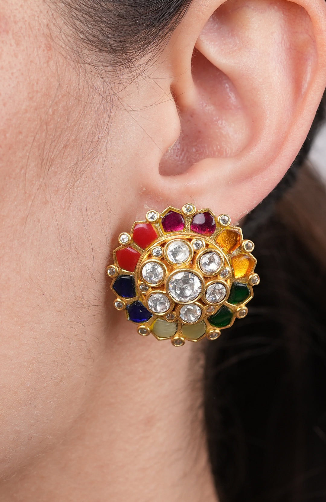 Dajshi Navrattan Polki Studs