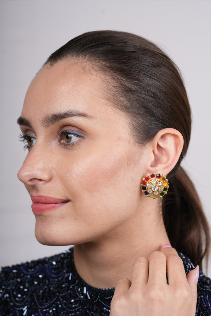 Dajshi Navrattan Polki Studs