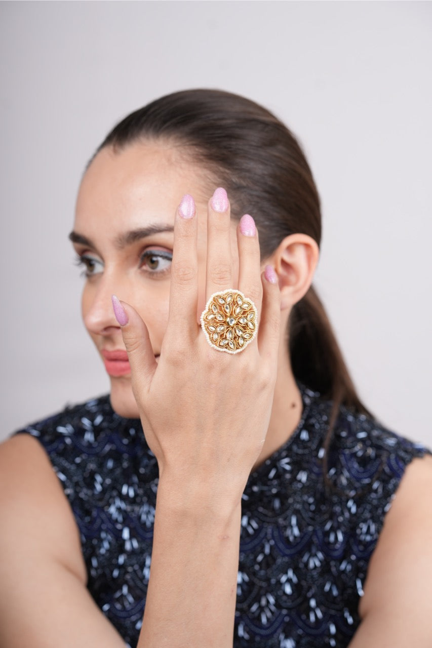 Nazneen Gold Pleated Ring