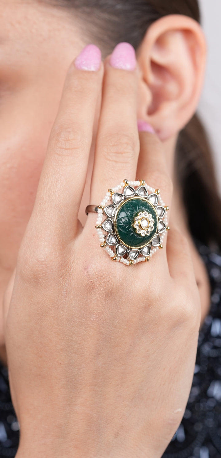Adwika Emerald Circular Ring