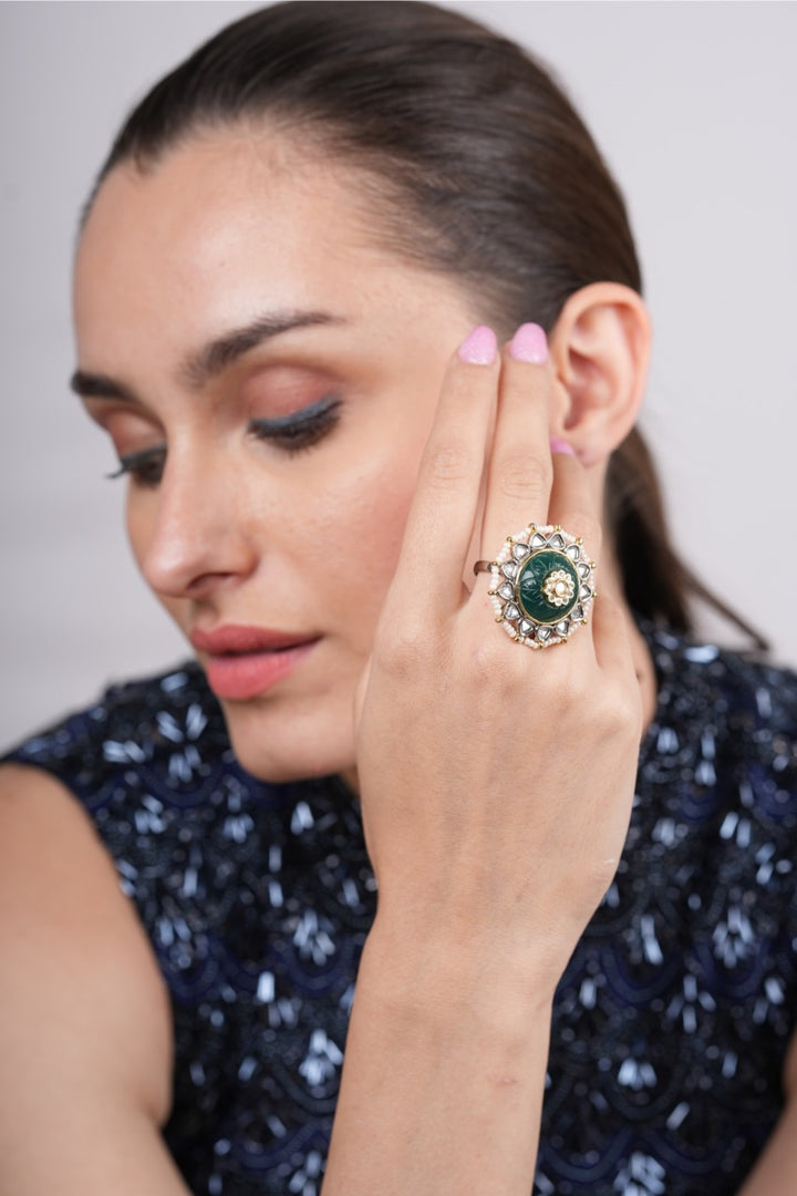 Adwika Emerald Circular Ring