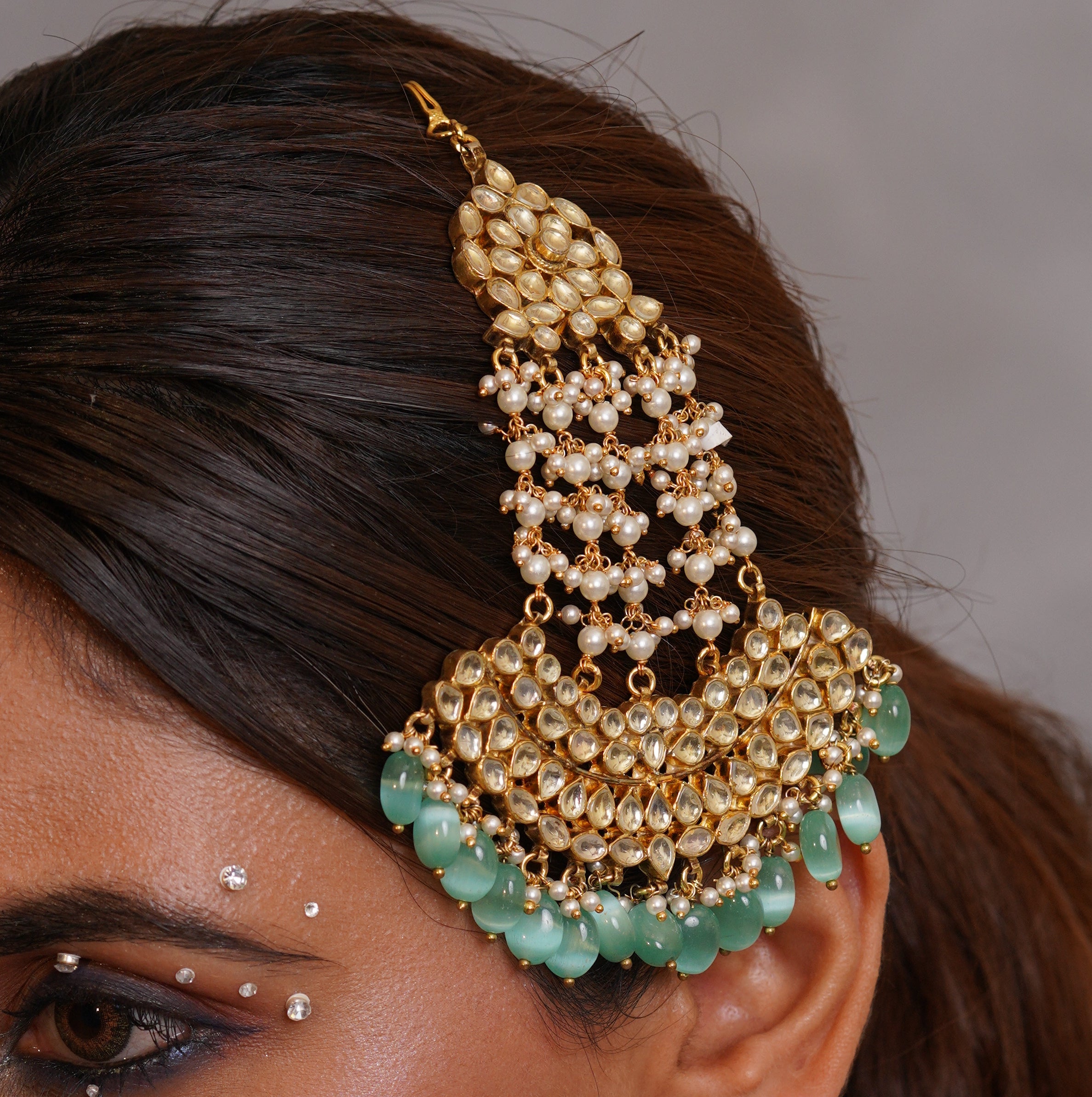 Nida Mint Gold Plated Kundan Passa