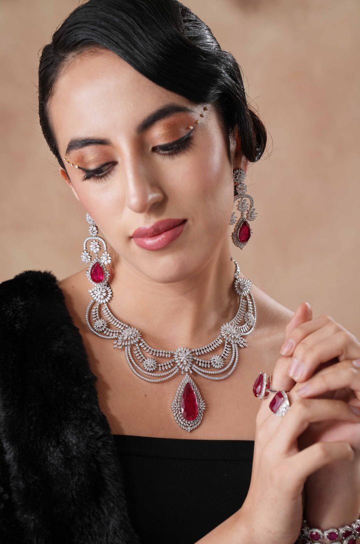 Ihina Ruby Diamond Necklace Set