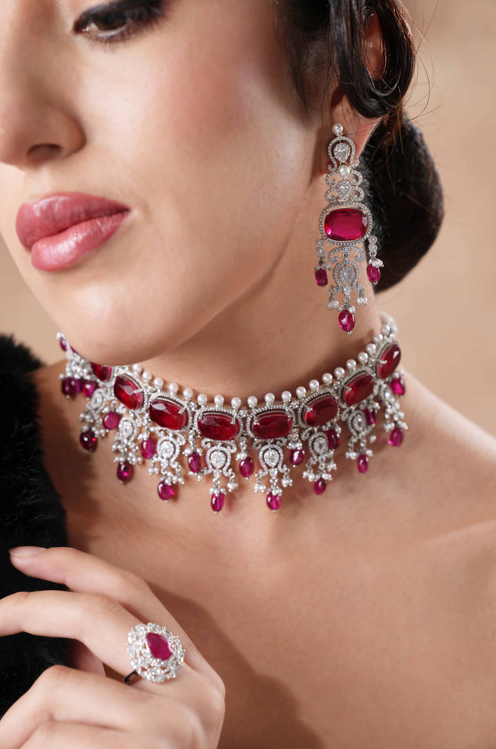 Shiya Diamond Ruby Choker Necklace