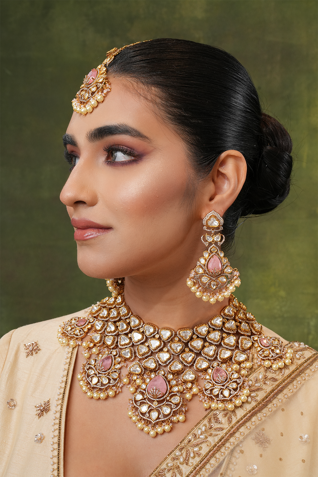 Zishani Pink Polki Necklace Set