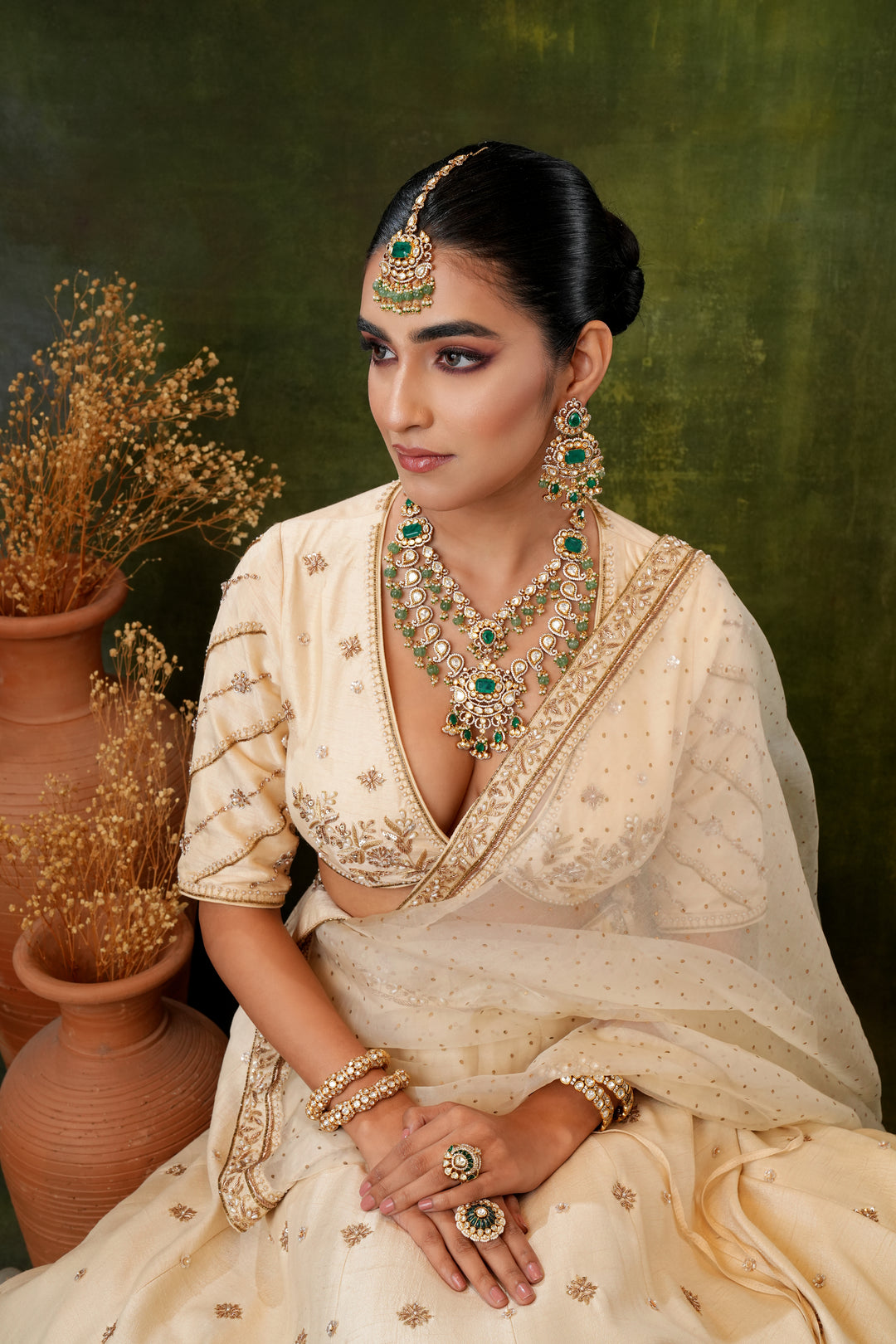 Mahi Green Polki Necklace Set