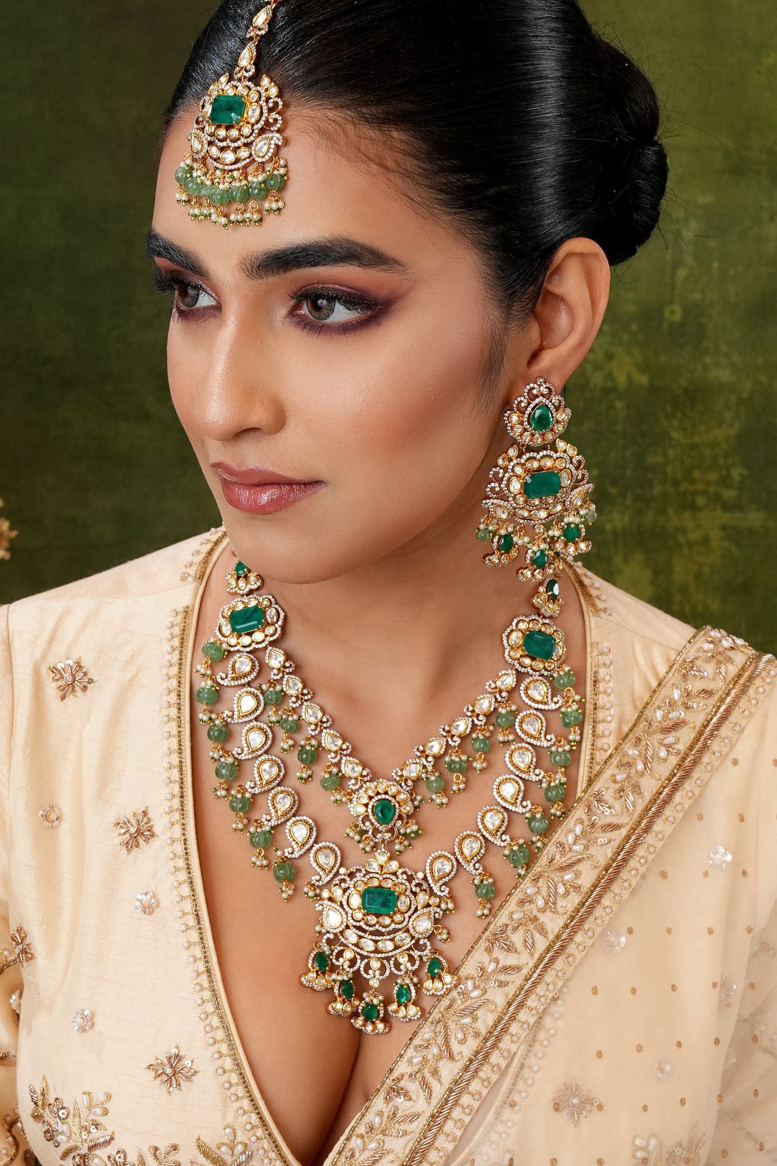 Mahi Green Polki Necklace Set