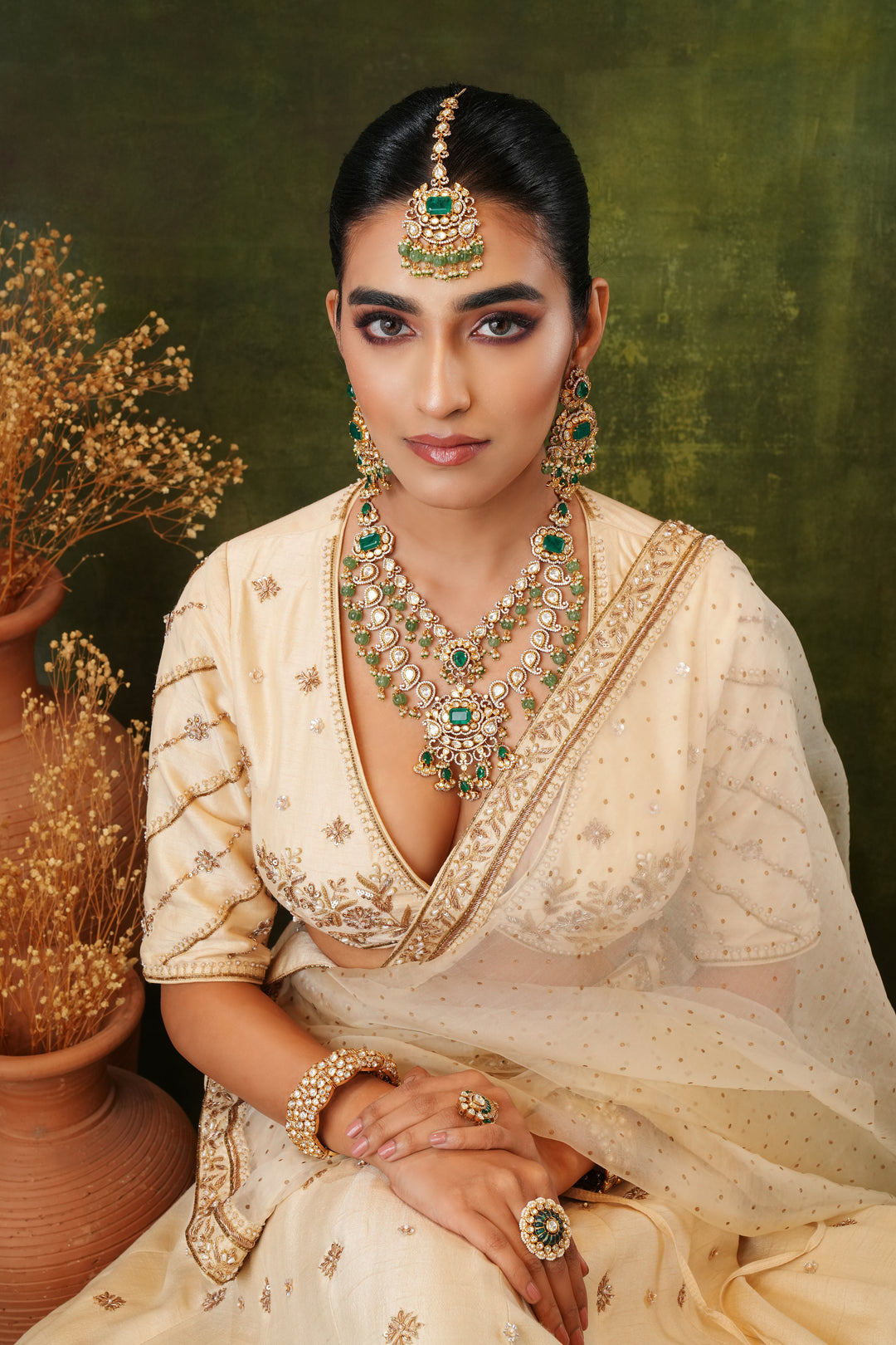 Mahi Green Polki Necklace Set