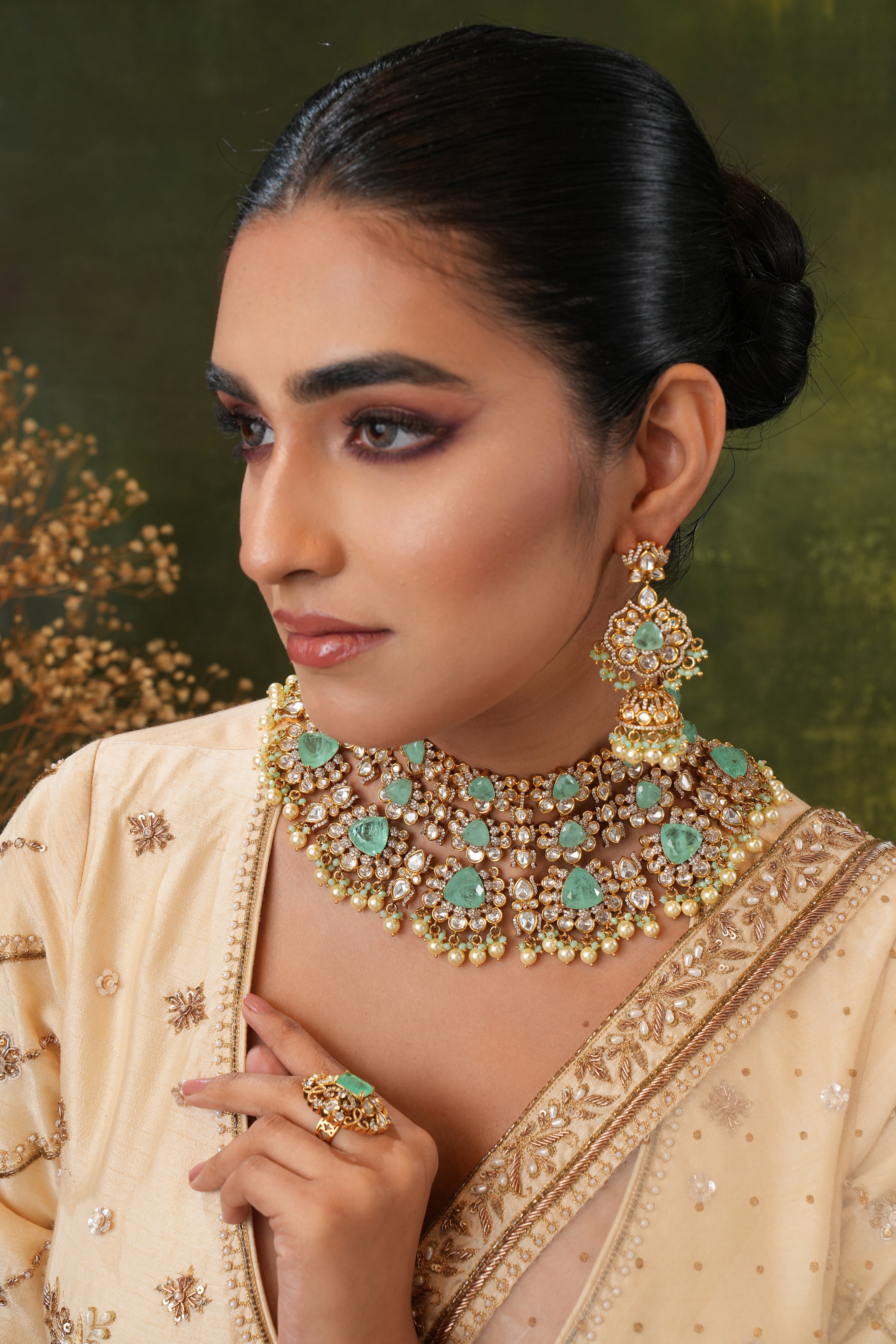 Ashvi Mint Polki Necklace Set