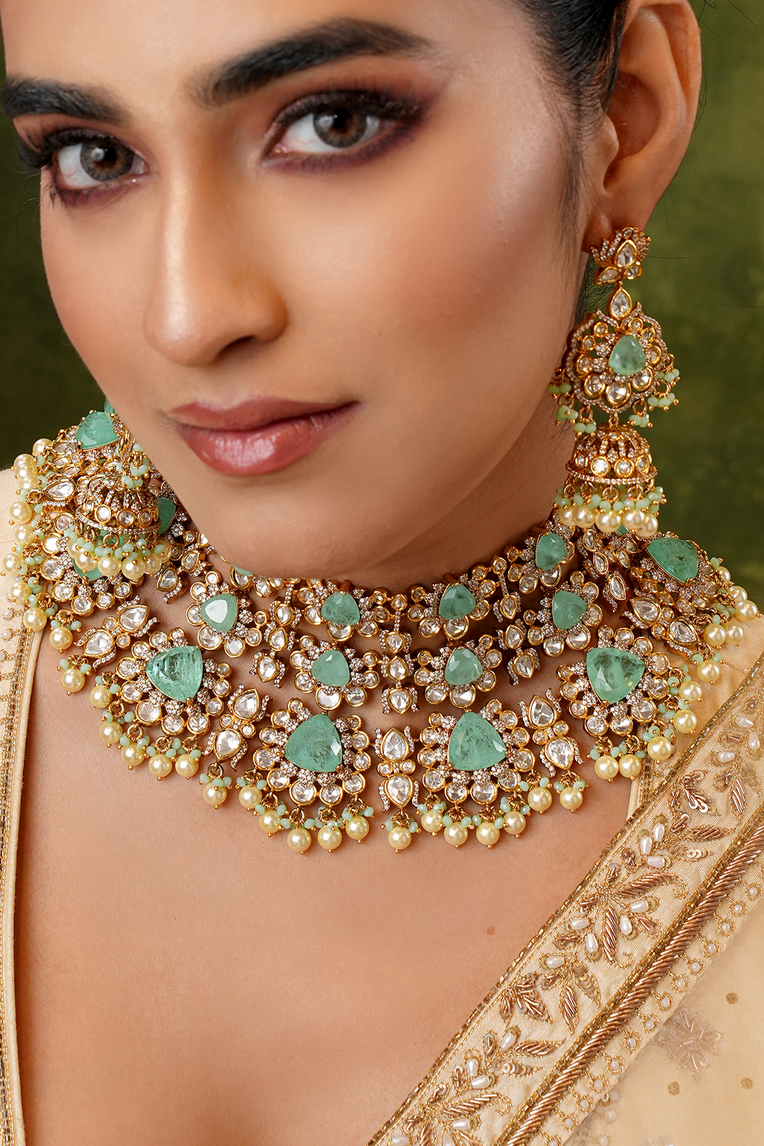 Ashvi Mint Polki Necklace Set