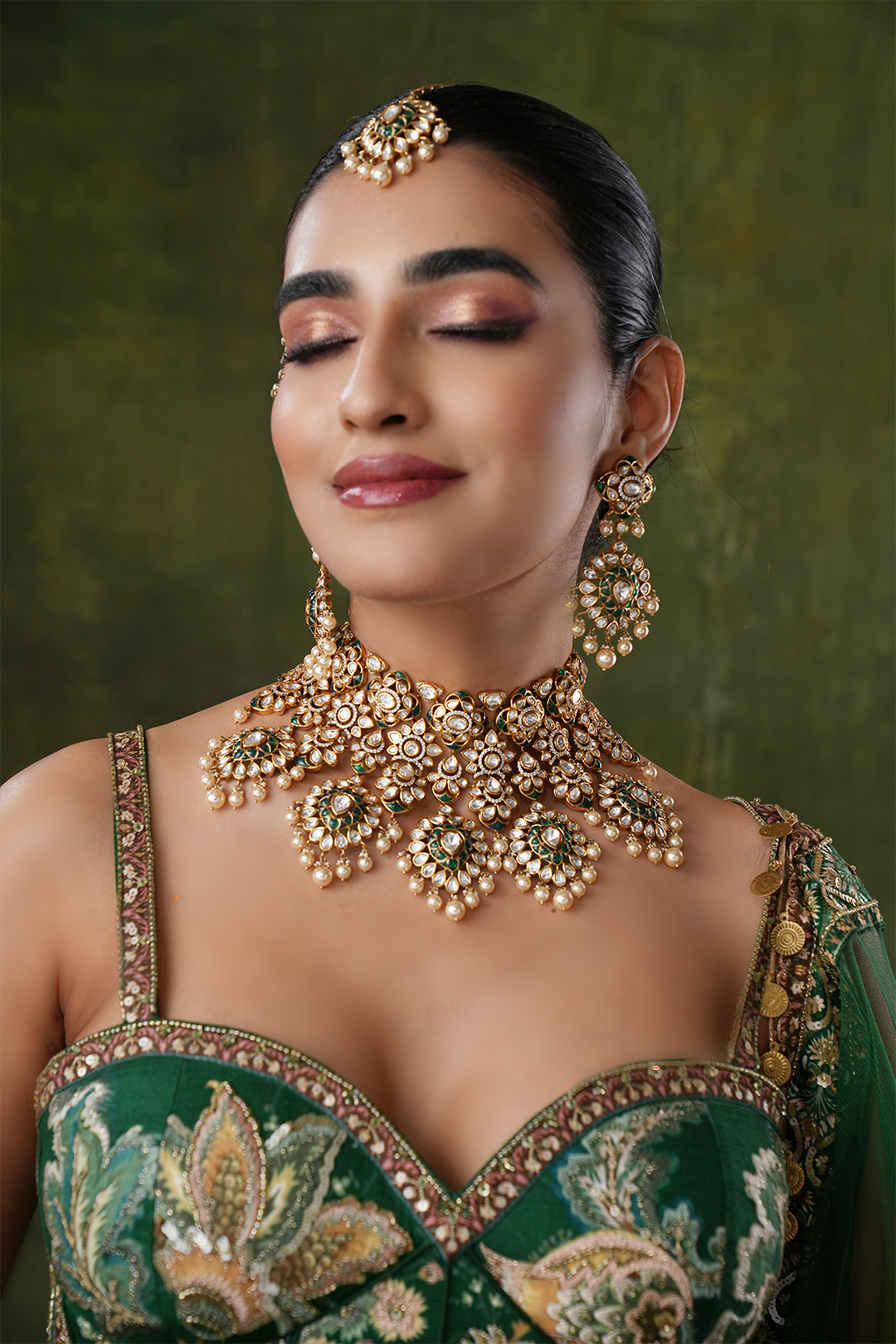 Sheba Green Polki Necklace Set