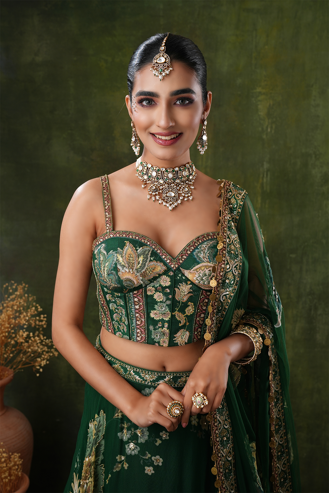 Anahita Green Polki Necklace Set