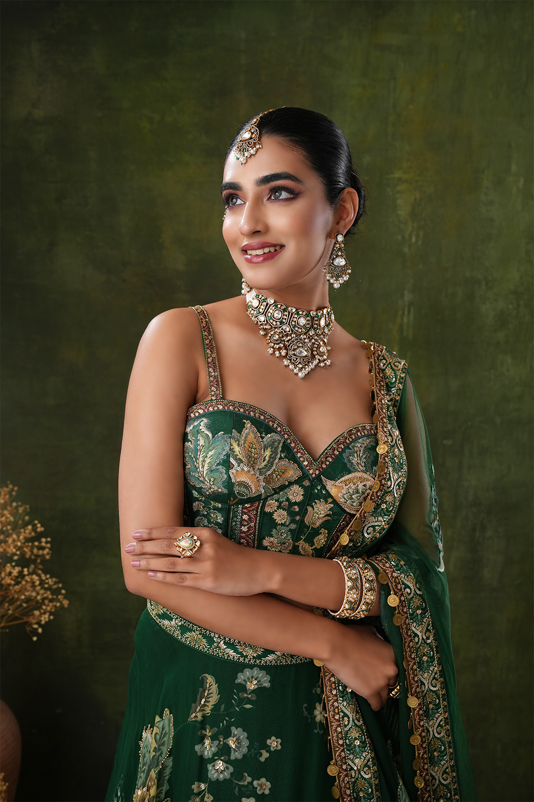 Anahita Green Polki Necklace Set
