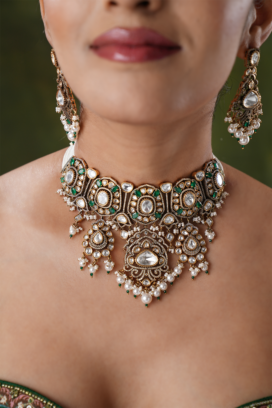 Anahita Green Polki Necklace Set