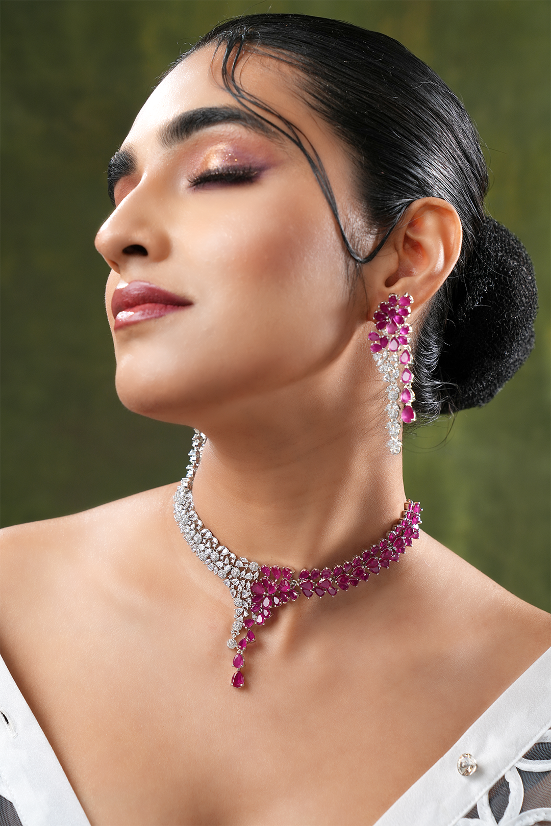 Ellie Red Faux Diamond Necklace Set