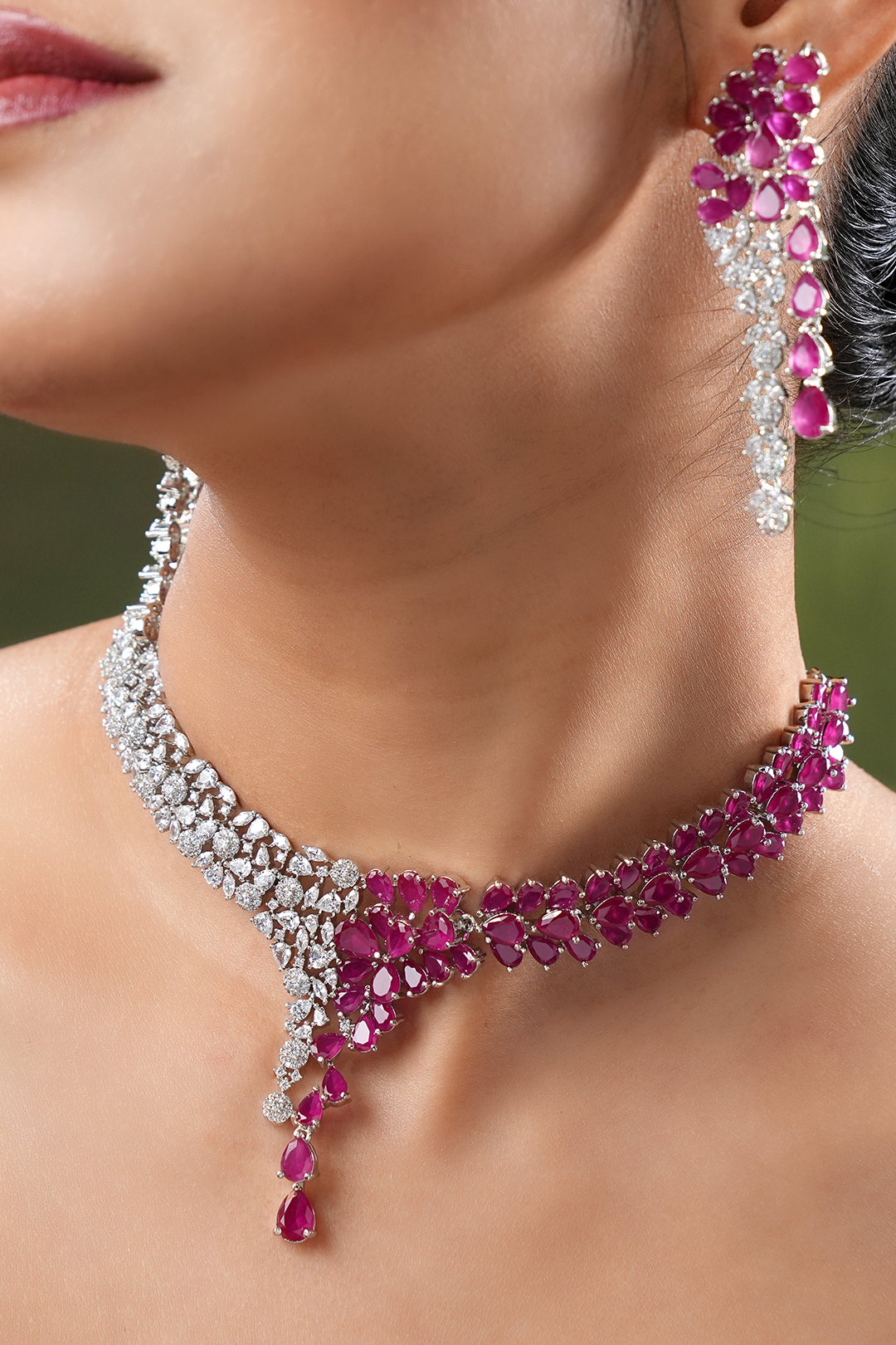 Ellie Red Faux Diamond Necklace Set