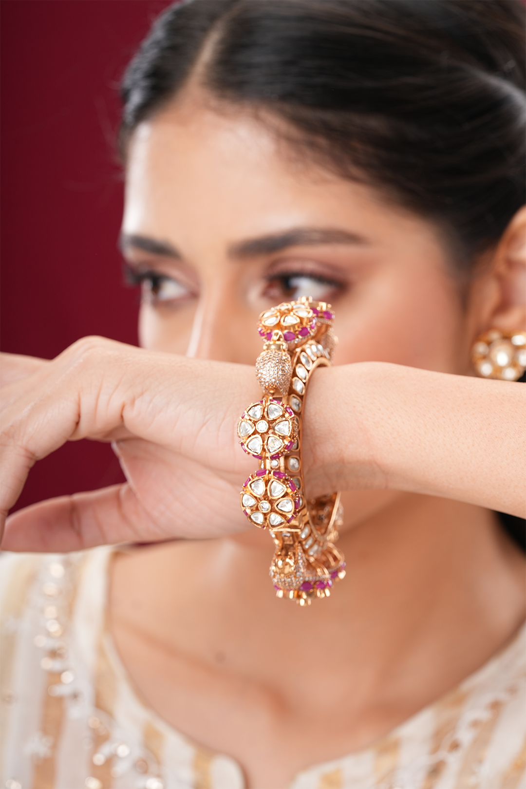 Tamsin Red Polki gajraj Pacheli kada - Single