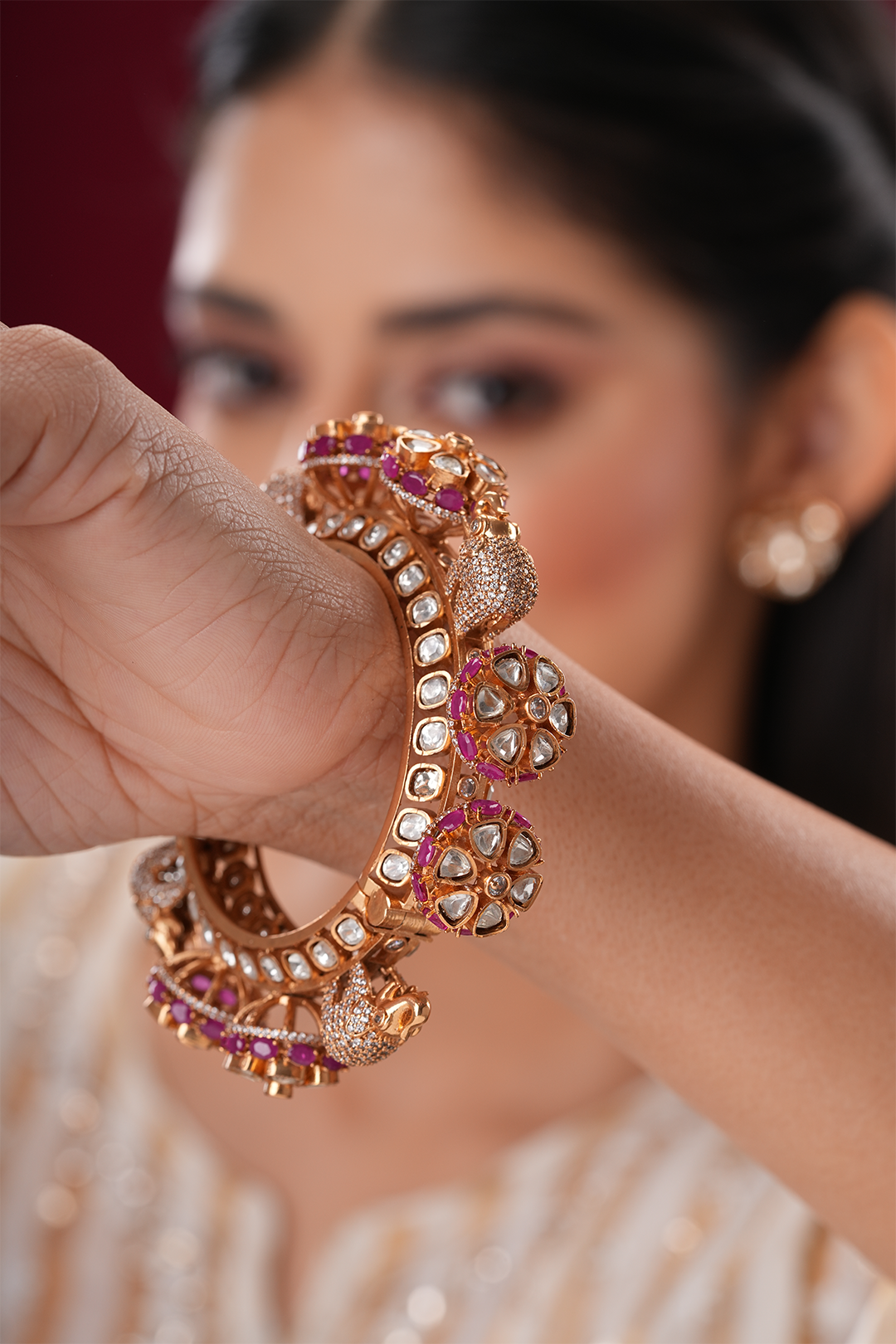 Tamsin Red Polki gajraj Pacheli kada - Single