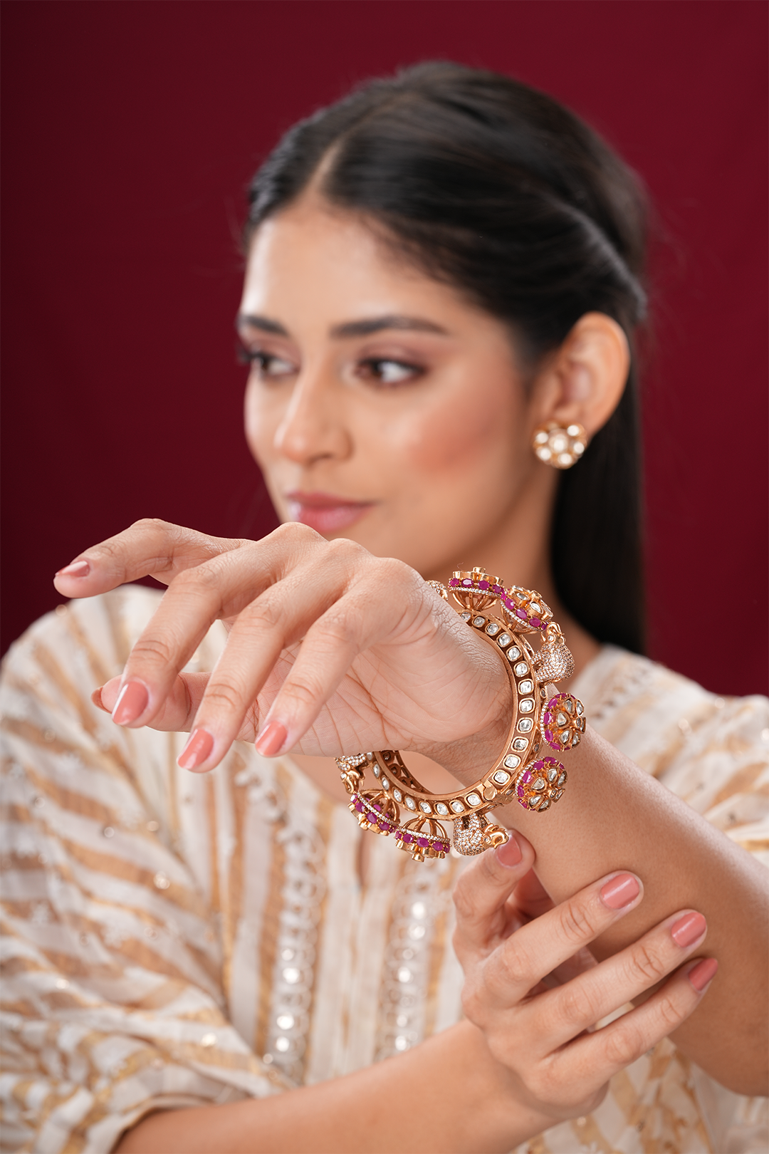 Tamsin Red Polki gajraj Pacheli kada - Single