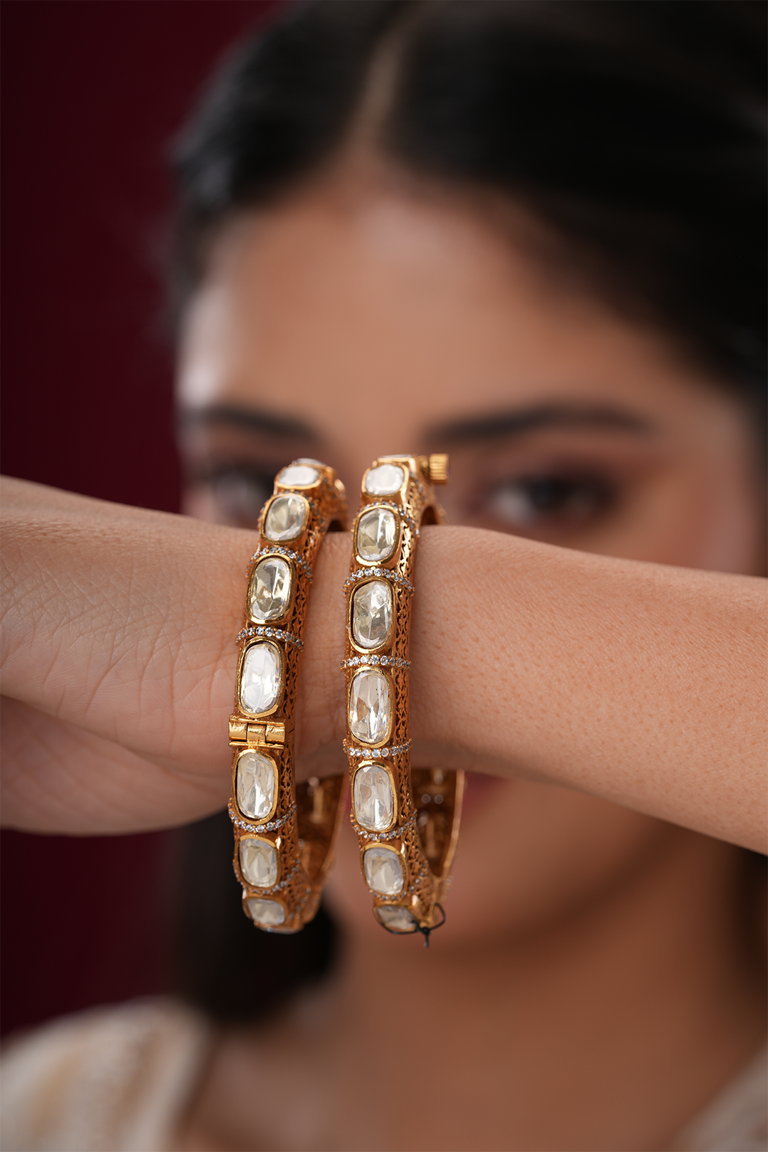 Shifa Polki Silver Bangles - Set of 2